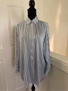 Zara Blue and White Vertical Stripe Oversized Shirt